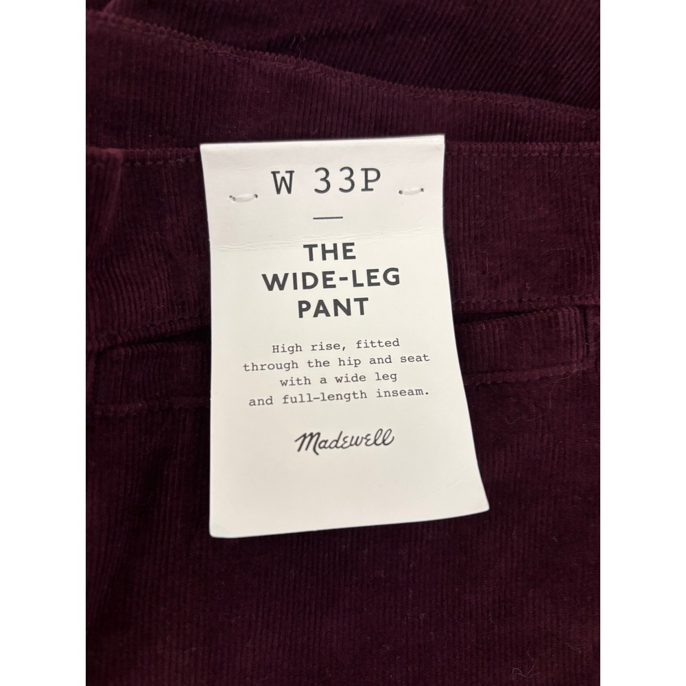 NEW Madewell Petite Wide-Leg Pant Dark Pomegranate Corduroy Size 33P - Picture 3 of 8